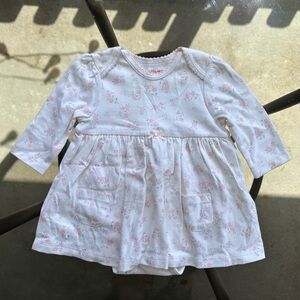 Little Me Pink Floral Long Sleeve Bodysuit Dress in White - Size 6 Months